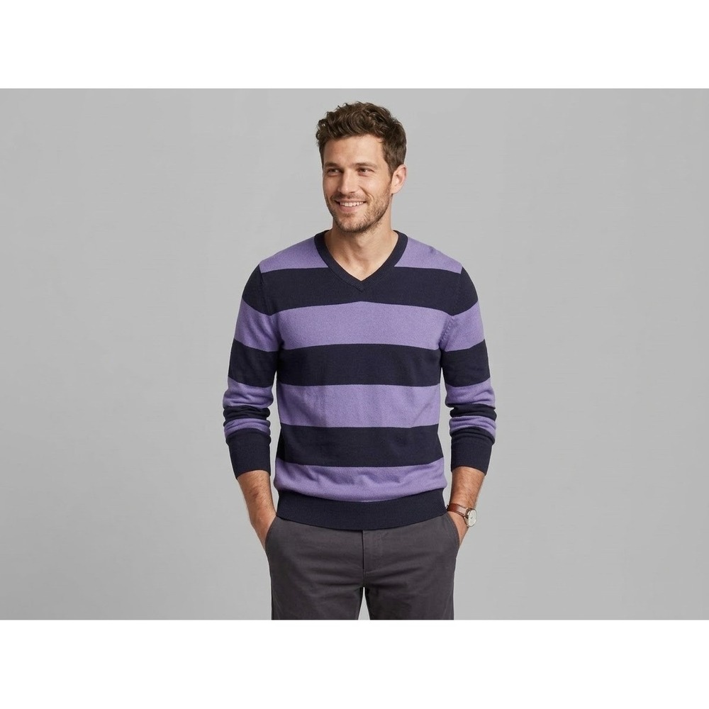 NWT Old Navy Rugby Stripe V-Neck Sweater Mens S Purple Preppy Sporty Academia